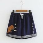 Fox Embroidered Plaid Trim Shorts