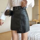 Hight Waist Zip Detail A-line Skirt With Belt