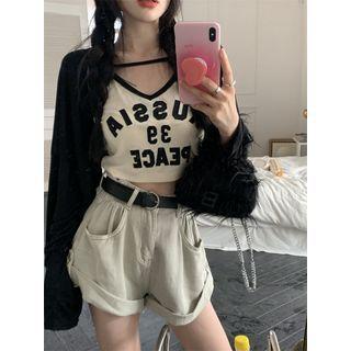Lettering Cropped Camisole Top / Light Jacket