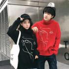 Couple Matching Turtleneck Embroidery Sweater
