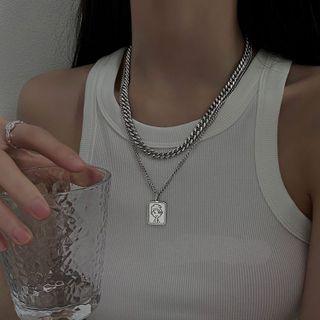 Double-layered Square Necklace Silver - One Size