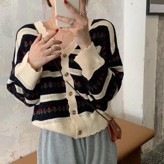 Floral Cardigan Black & Beige - One Size