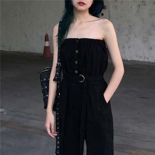 Strapless Plain Playsuit With Belt