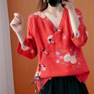 Print Frog-button Blouse