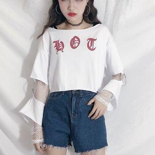 Long-sleeve Cut Out Fishnet T-shirt
