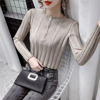 Long-sleeve Embossed Half-zip Knit Top