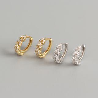 Rhinestone Leaf 925 Sterling Silver Hoop Earring