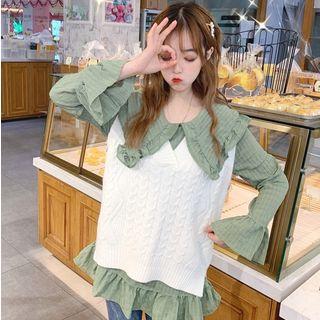 Knit Vest / Long-sleeve Plaid Top