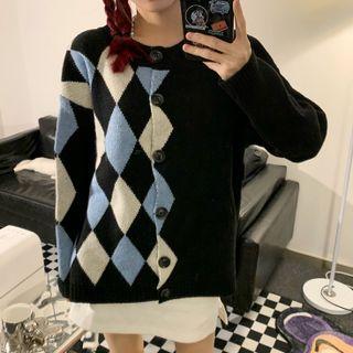 Argyle Panel Cardigan Black - One Size