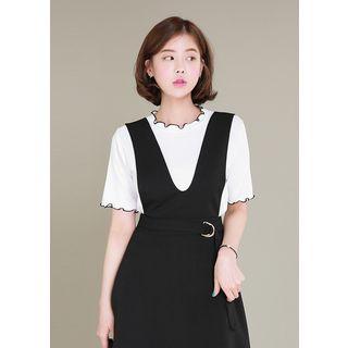 Frill-edge Piped Ribbed T-shirt