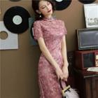 Floral Short-sleeve Lace Qipao