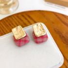 Plaid Fabric Alloy Earring 1 Pair - S925 Silver Needle - Red - One Size