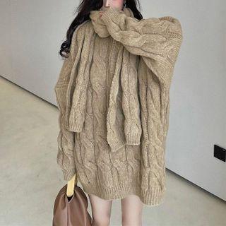 Oversized Cable-knit Sweater With Scarf