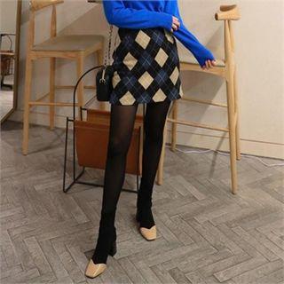Zip-side Argyle Fleece Miniskirt