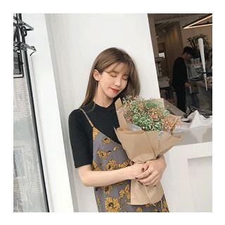 Spaghetti-strap Pleated-hem Floral Print Dress