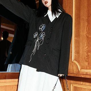 Flower Embroidered Single-breasted Blazer