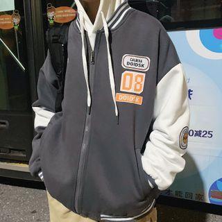 Two Tone Zipped Hooded Baseball Jacket