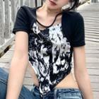 Print Panel Cropped T-shirt Black - One Size