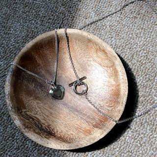 Hoop / Heart Chain Necklace Set Silver - One Size