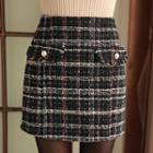 Faux-pearl Beaded Tweed Mini Skirt