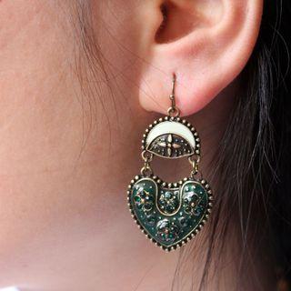 Heart Glaze Alloy Dangle Earring 1 Pair - Green - One Size
