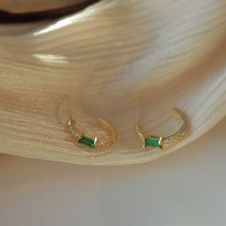 Embellished Sterling Silver Earring 1 Pair - S925 Silver - Green & Gold - One Size