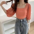 Square-neck Plain Mesh Knit Top