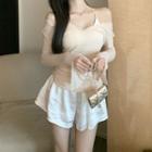 Long-sleeve Off-shoulder / Spaghetti-strap Mini A-line Dress