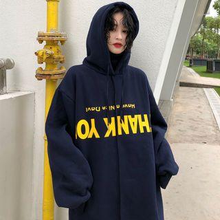 Turtleneck Lettering Midi Hoodie Dress