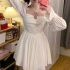 Puff-sleeve Halter-neck A-line Dress