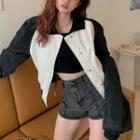 Two-tone Loose-fit Baseball Jacket Black & Off-white - One Size