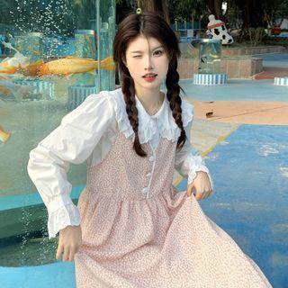 Floral Midi A-line Overall Dress White Floral - Pink - One Size