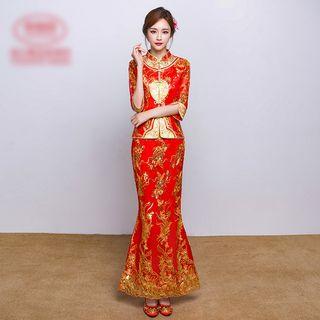 Elbow-sleeve Wedding Cheongsam