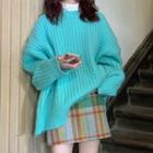 Ribbed Sweater / Plaid Mini A-line Skirt
