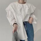 Crochet Lace Collared Oversized Shirt Off-white - One Size