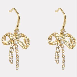 Bow Dangle Earring 1 Pair - Hook Earring - Bow - Gold - One Size