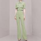 Set: Short-sleeve Zip Shirt + Flared Pants