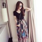 Short-sleeve V-neck Chiffon Midi Dress