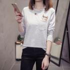 Cat Embroidered Long-sleeve Top
