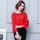 Lace Panel 3/4 Sleeve Blouse