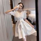 Short-sleeve Collared Midi Shirt Dress