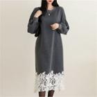 Lace-hem Long Sweatshirt Dress