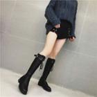 Buckled Lace-up Low Heel Knee High Boots
