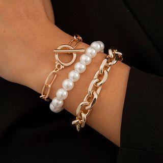 Set Of 3 : Faux Pearl / Alloy Bracelet (assorted Designs)