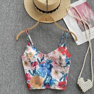 Suspender Floral Cropped Top White - Floral - One Size