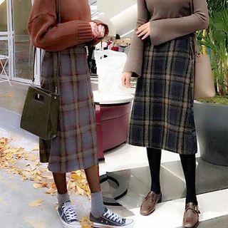 Woolen High Waist Plaid A-line Skirt