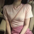 Plain Short-sleeve T-shirt / Plaid Tie-side Mini A-line Skirt