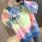 Bear Applique Tie-dyed Pullover