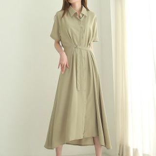 Belted Flared Maxi Shirtdress