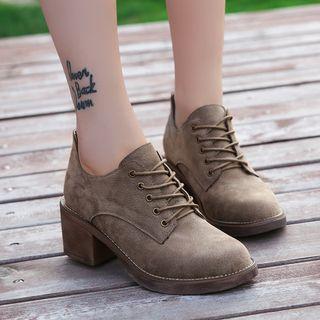 Chunky-heel Stitched Lace-up Oxfords